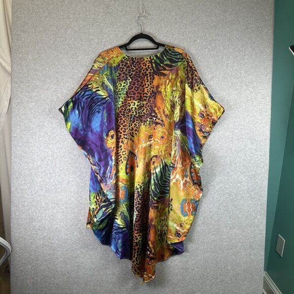 ASHRO O/S S M L XL 1X 2X Art-to-Wear Silky Kaftan Poncho Tunic Shirt Top Boho - Picture 7 of 12